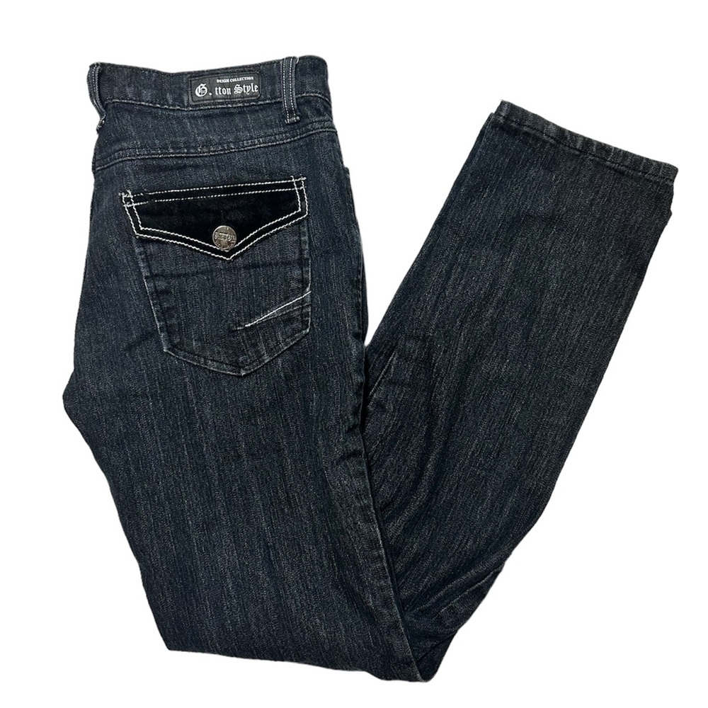 G.tton Black Straight Bootcut Jeans Velour Pockets Size 9